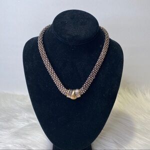 Hollow Mesh Silver & Gold Metal 16" Necklace with Magnetic Clasp